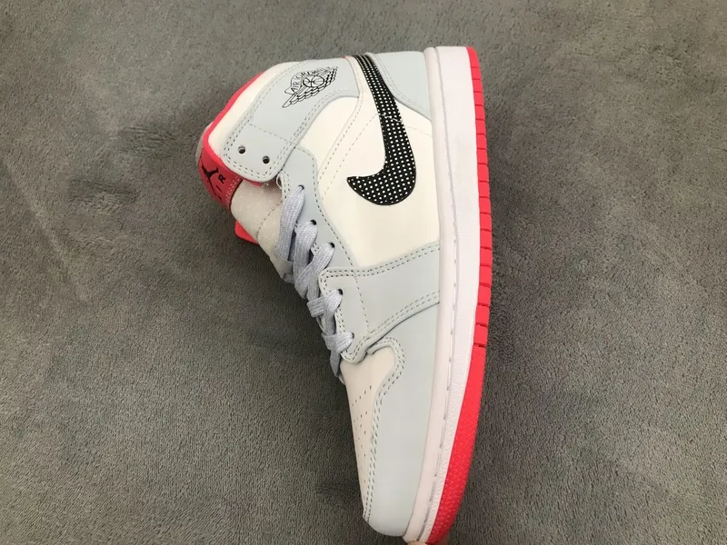 Air Jordan 1 Low 'White Wolf Grey' Mid Half Blue Polka Dot Swoosh (GS) 555112-400