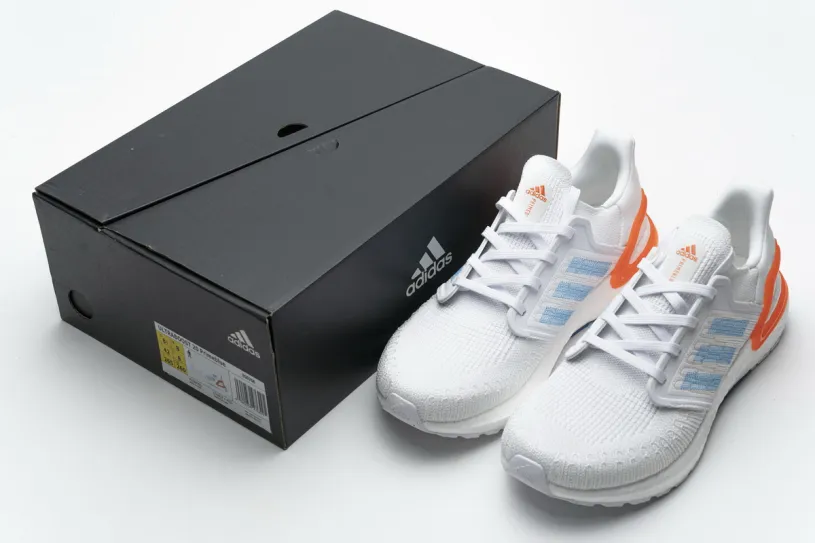 Adidas Ultra Boost  20 White Sharp Blue True Orange EG0768