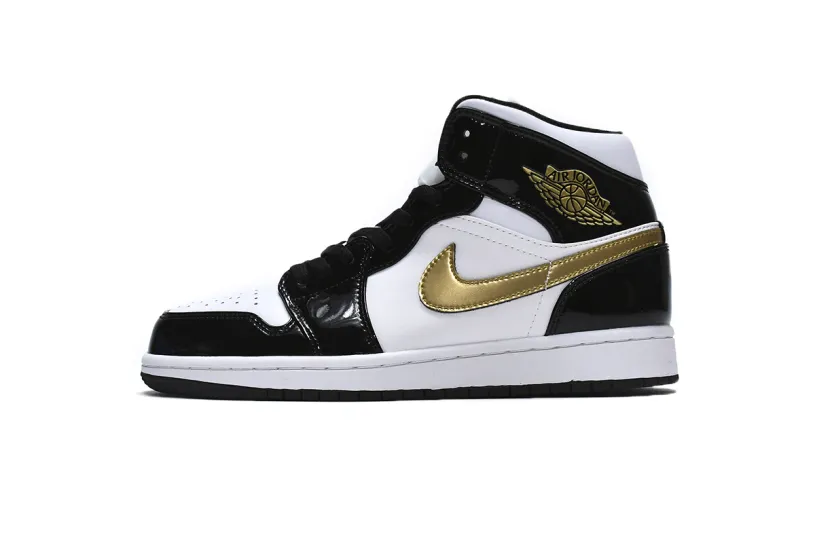 Air Jordan 1 Mid Patent Black White Gold 852542-007
