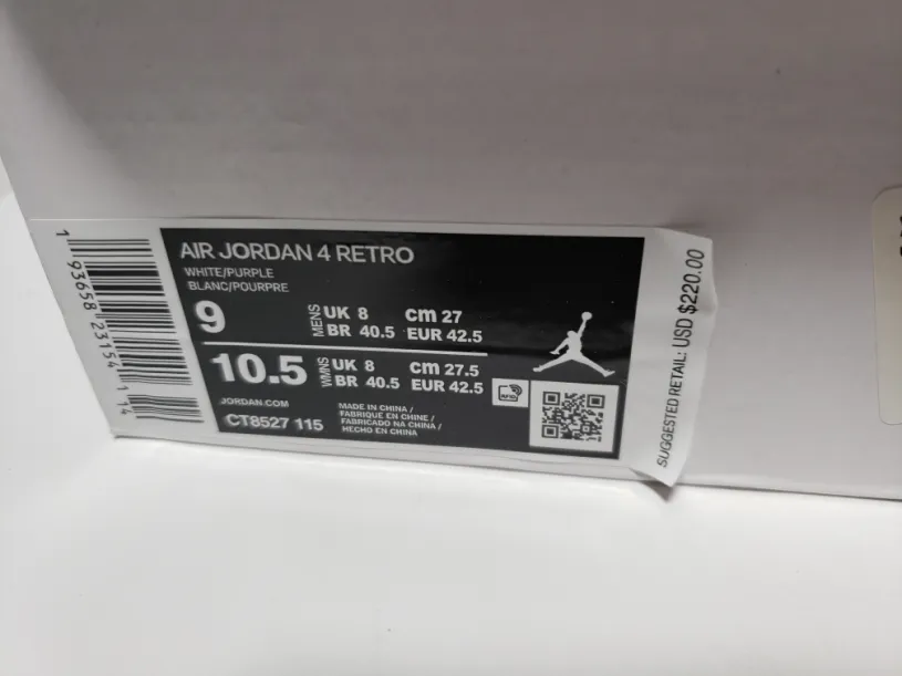 Air Jordan Bred 4 Reimagined Retro Purple Metallic CT8527-115  (Top Quality)