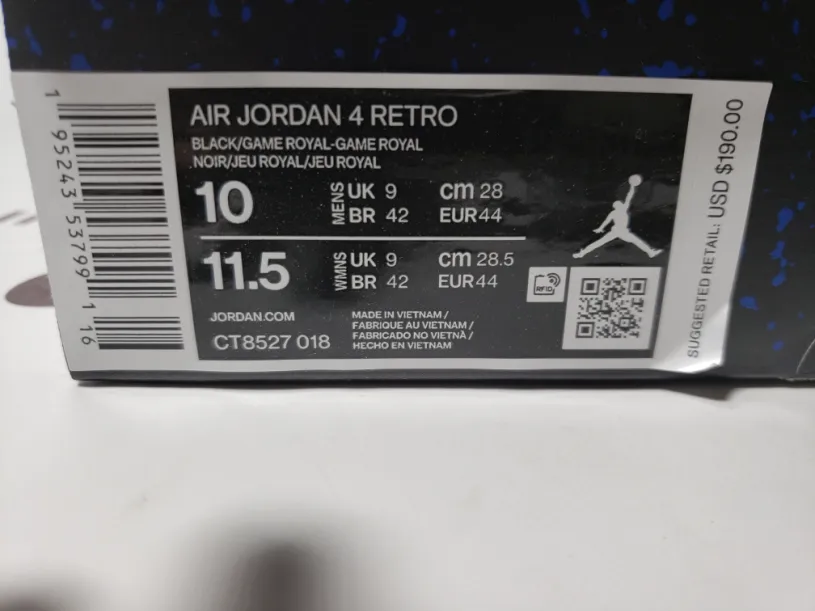Air Jordan 4 Cement 2012 Retro Black Game Royal CT8527-018