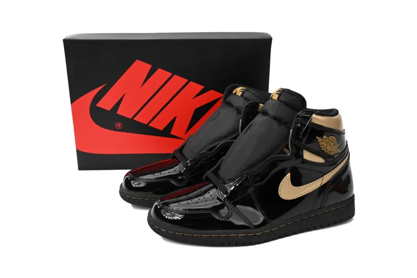Air Jordan 1 Red And Grey High OG Patent Black Metallic Gold 555088-032