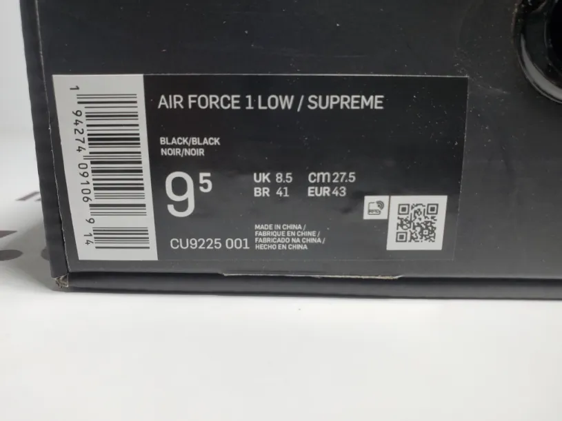 Supreme x Air Force 1 Low Black CU9225-001