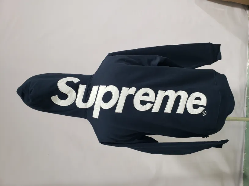 Supreme Satin Appliqué Hoodie Sweatshirt Navy Blue